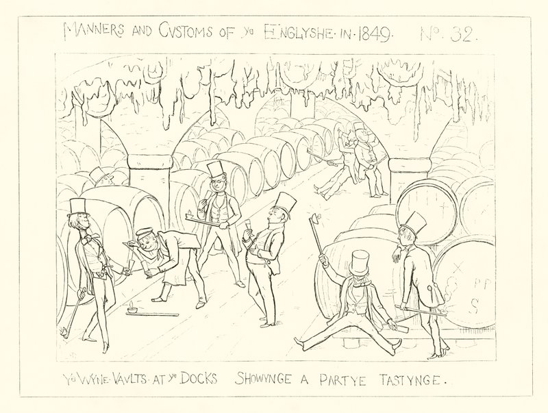 1849, Les caves à vin aux docks, montrant une fête dégustant - Richard Doyle