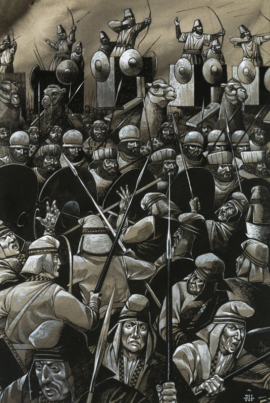 Bataille non identifiée avec des épéistes et des archers - Richard Hook