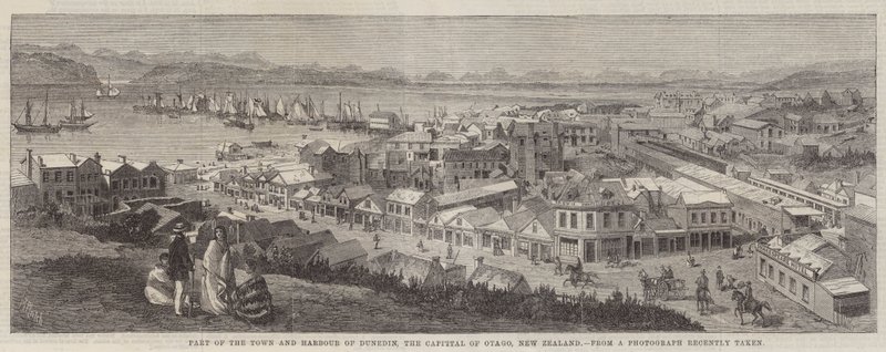 Partie de la ville et du port de Dunedin, capitale de l