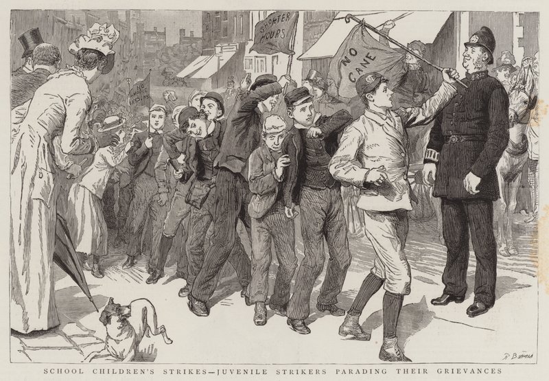 Grèves des écoliers, jeunes grévistes défilant avec leurs doléances - Robert Barnes
