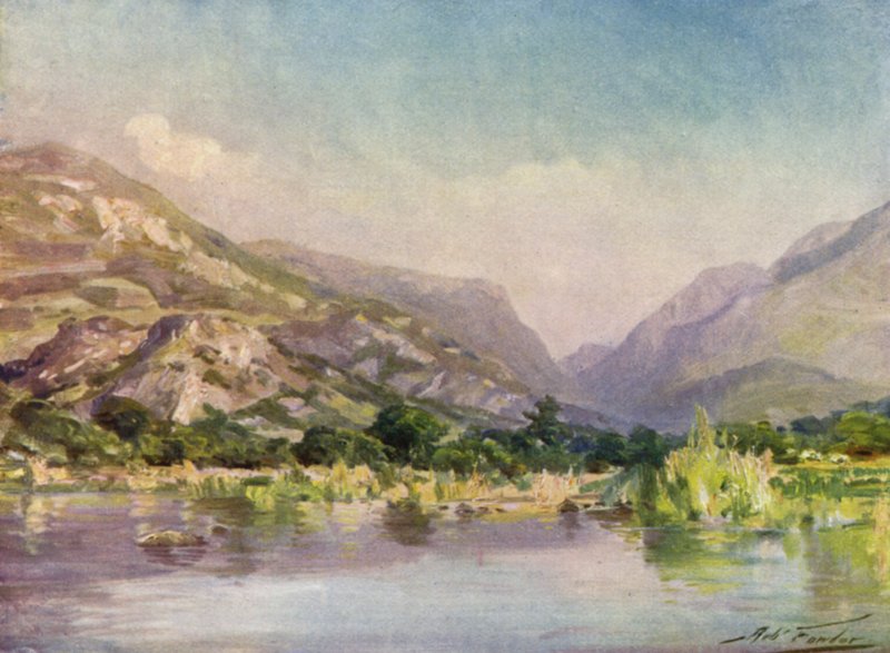 Sur la rivière Seiont, Carnarvonshire, lueur du soir (lithographie en couleur) - Robert (after) Fowler