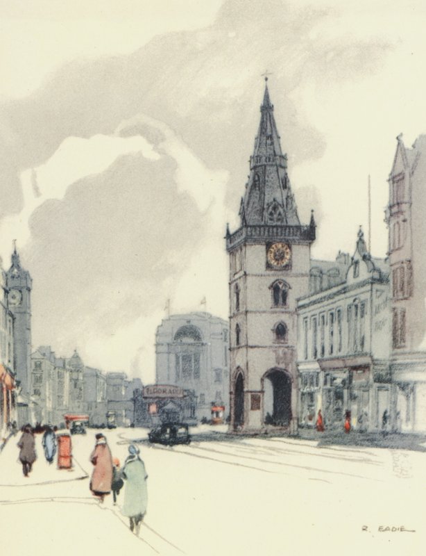Glasgow : The Tolbooth and the Tron Steeple (lithographie couleur) - Robert Eadie