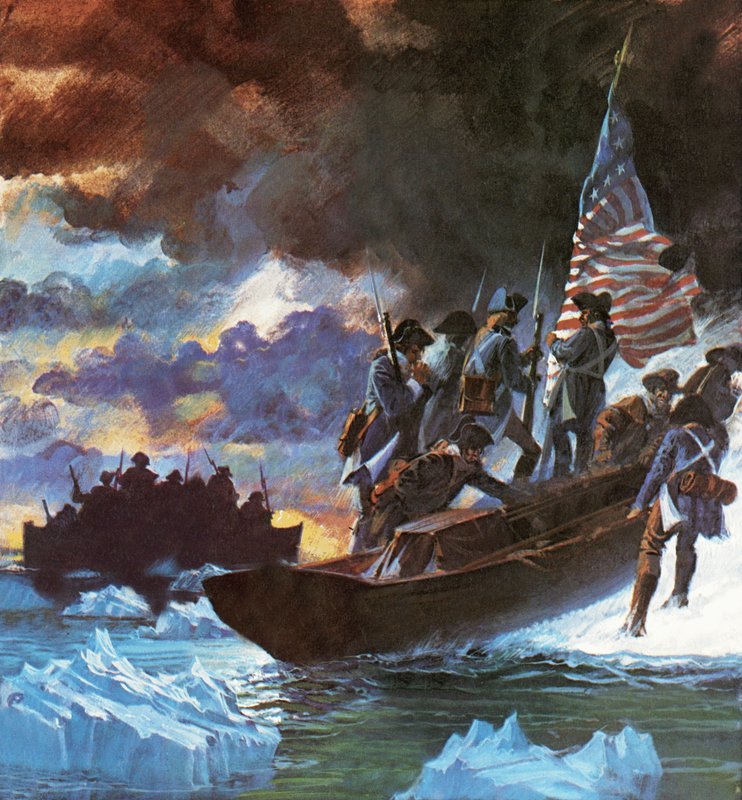 George Washington et ses hommes traversent le fleuve Delaware à moitié gelé - Roger Payne