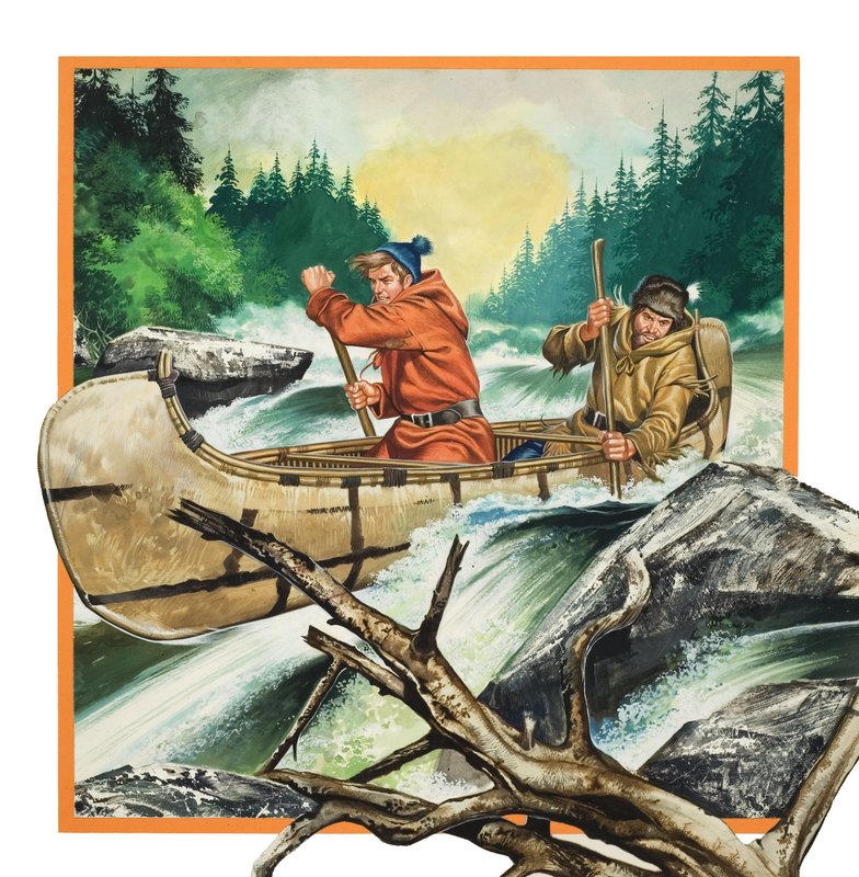 Jack London (1876-1917) voyageant en canoë (gouache sur papier) - Ron Embleton