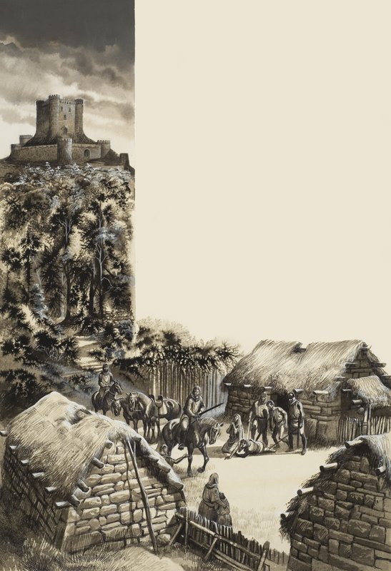 Village médiéval (gouache sur papier) - Ron Embleton
