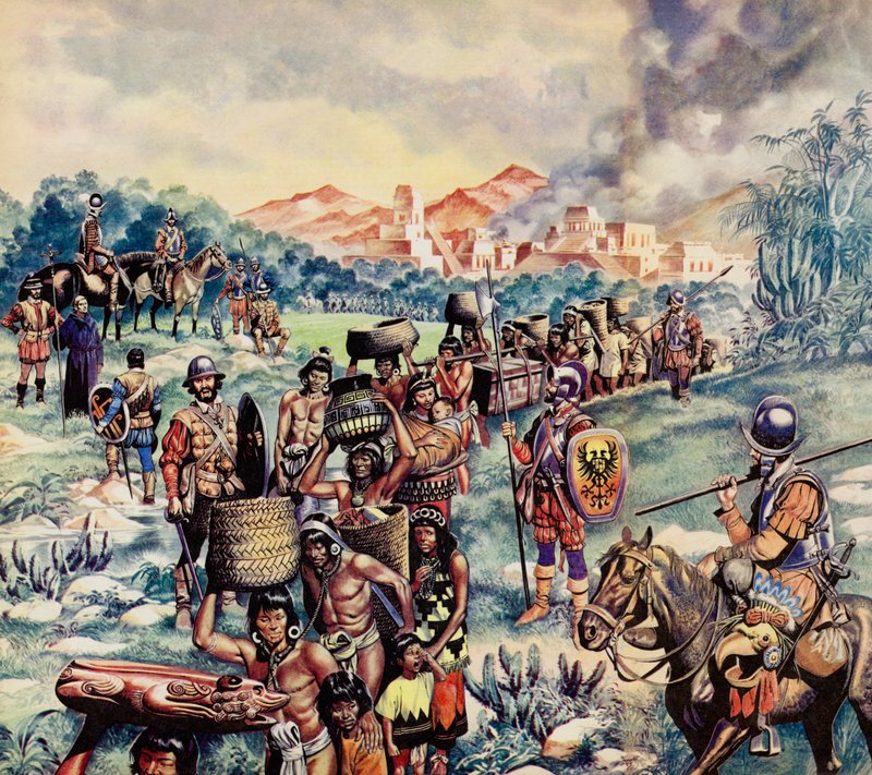 La conquête espagnole du Mexique (lithographie couleur) - Ron Embleton
