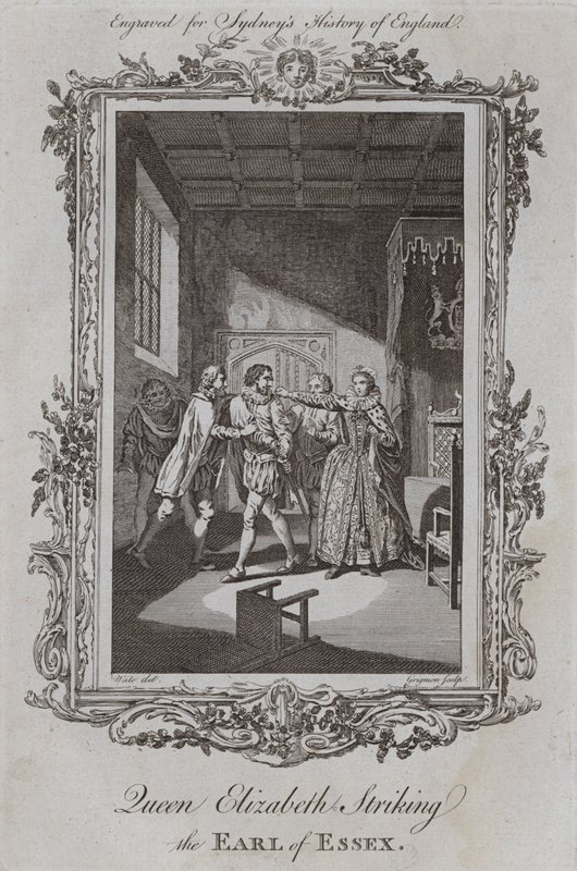 La reine Élisabeth frappant le comte d