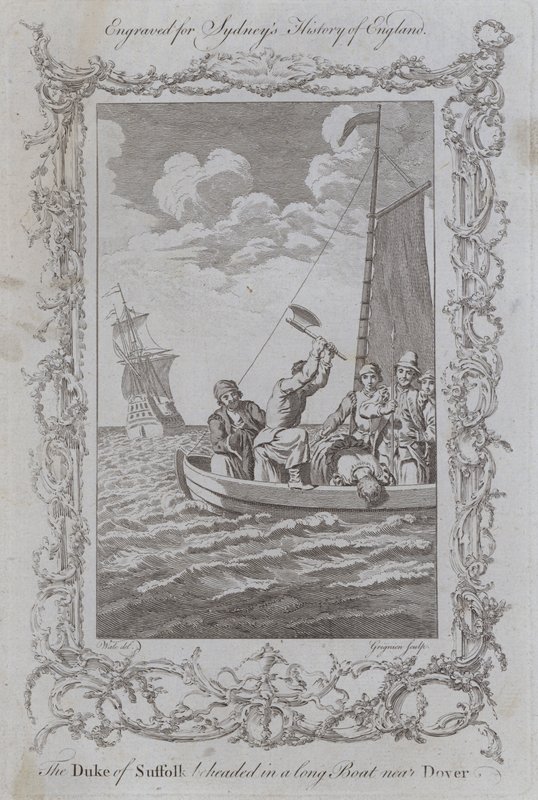 Le duc de Suffolk décapité dans une longue barque près de Douvres (gravure) - Samuel (after) Wale