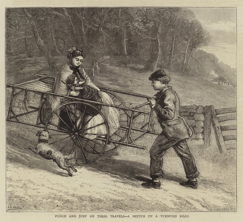 Punch et Judy en voyage, croquis sur une route à péage - Samuel Edmund Waller