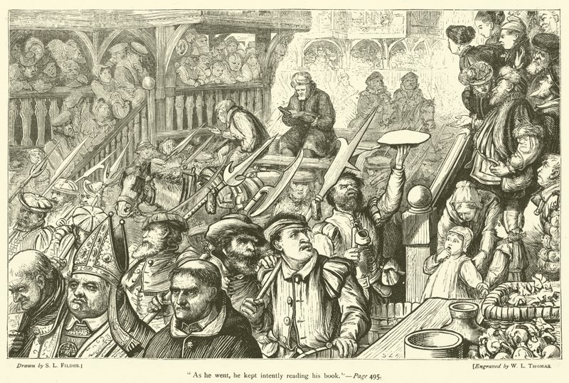 En marchant, il lisait attentivement son livre - Samuel Luke Fildes