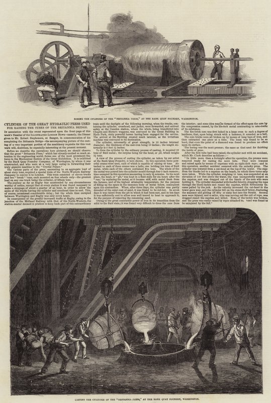 Cylindre de la grande presse hydraulique utilisée pour soulever les tubes du pont de Britannia - Samuel Read