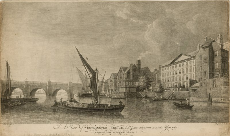 Vue du pont de Westminster avec les parties adjacentes en 1760 - Samuel Scott