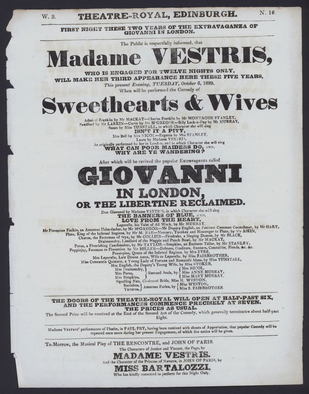 Programme de théâtre pour le Theatre Royal, Édimbourg, 6 octobre 1829 - Scottish School