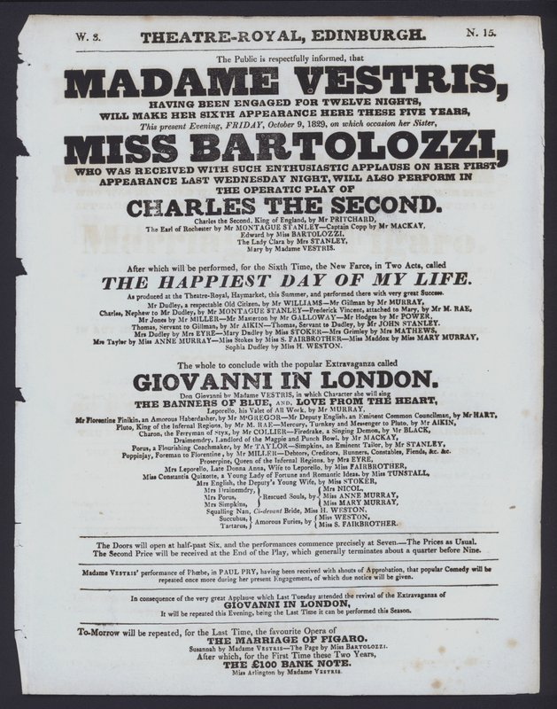Programme de théâtre pour le Theatre Royal, Édimbourg, 9 octobre 1829 - Scottish School