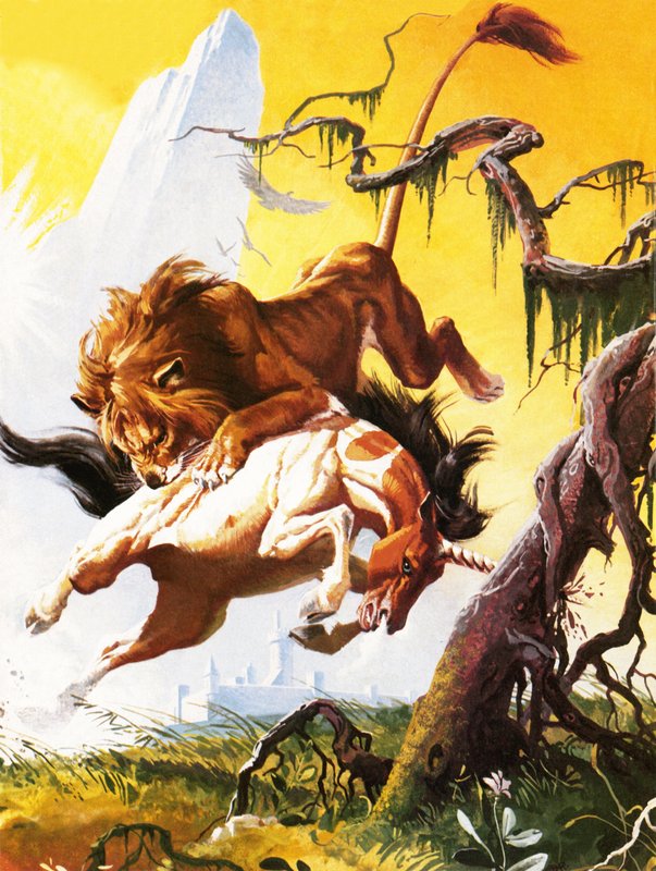 Combat entre la licorne et le lion - Severino Baraldi