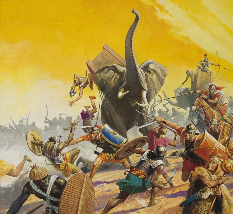 Hannibal et Scipion (gouache sur papier) - Severino Baraldi
