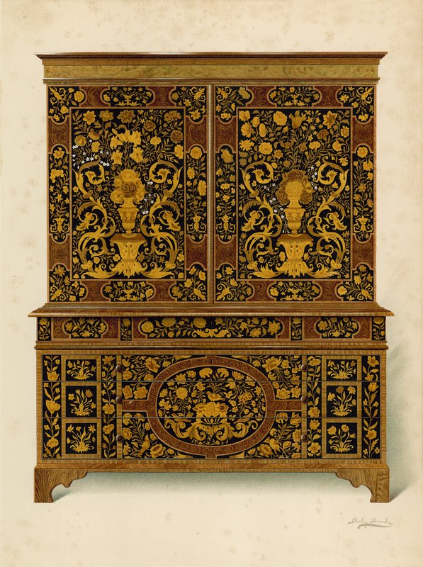 Presse à cabinet incrustée de marqueterie, propriété du marquis d