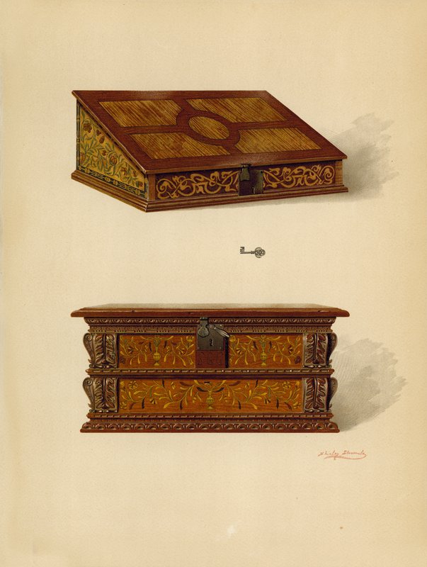 Boîte incrustée de chêne, propriété d