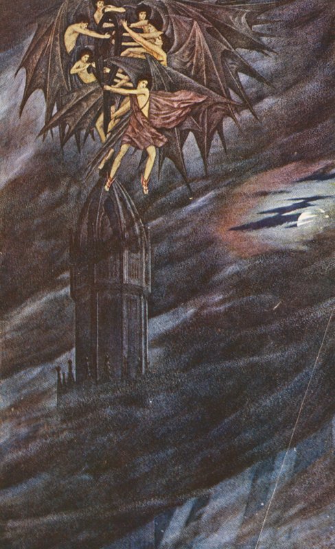 La Légende dorée : Lucifer et ses anges (lithographie en couleur) - Sidney Meteyard