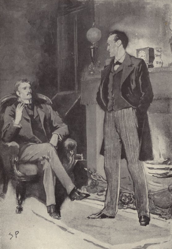 Puis il se tint près du feu : scène du mystère de Sherlock Holmes Un scandale en Bohême, par Arthur Conan Doyle - Sidney Paget