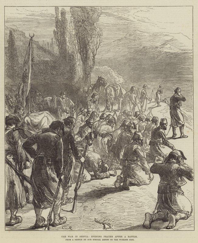La guerre en Serbie, prière du soir après une bataille - Sir John Charles Robinson