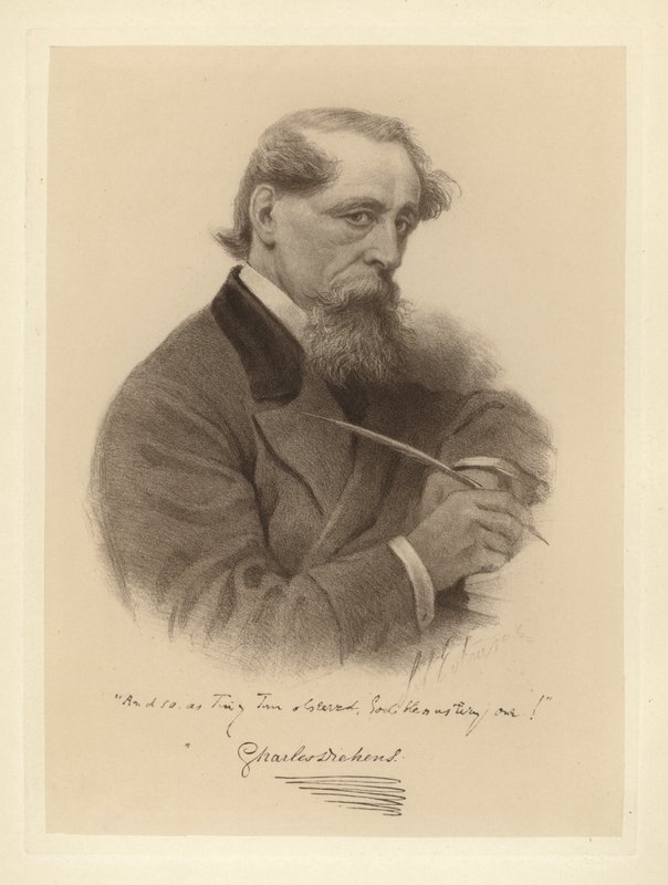Portrait de Charles Dickens tenant sa plume - Solomon (after) Eytinge