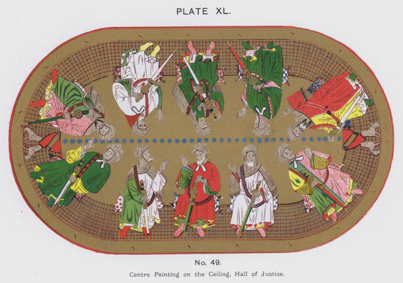 Peinture centrale au plafond, Salle de Justice (lithographie en couleur) - Spanish School