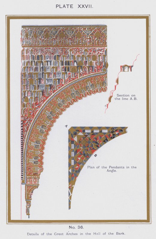 Détails des Grandes Arches dans la Salle de la Barque (lithographie en couleur) - Spanish School