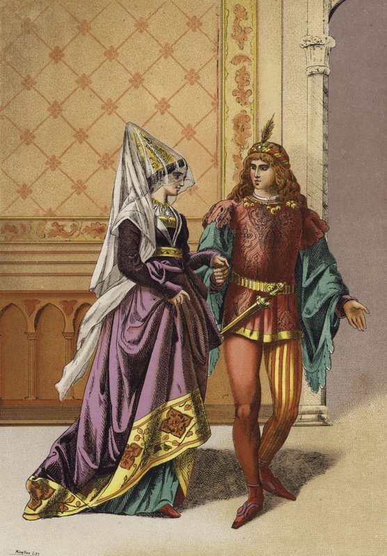 Noble femme européenne et ménestrel, 15ème siècle - Spanish School