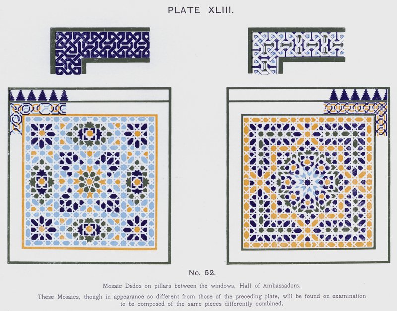 Dado en mosaïque sur les piliers entre les fenêtres, Salle des Ambassadeurs - Spanish School