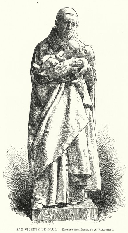 Saint Vincent de Paul, prêtre catholique français, statue en marbre de Jean Alexandre Joseph Falguière - Spanish School
