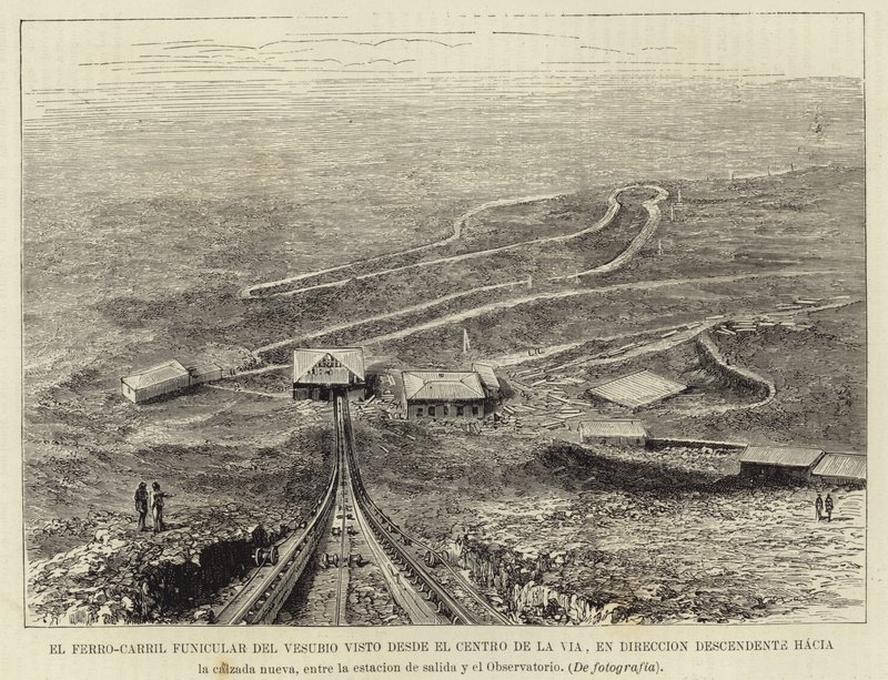 Le chemin de fer funiculaire du mont Vésuve vu du centre du chemin de fer - Spanish School