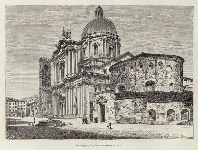 La vieille et la nouvelle cathédrale de Brescia - Spanish School