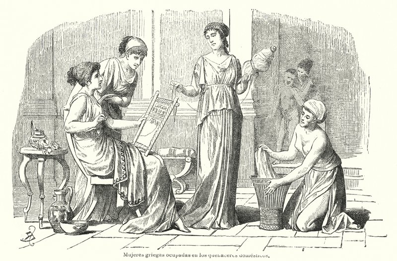 Femmes effectuant des tâches domestiques dans la Grèce antique - Spanish School