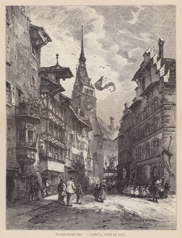 Dans la Ville de Zoug (gravure) - Swiss School