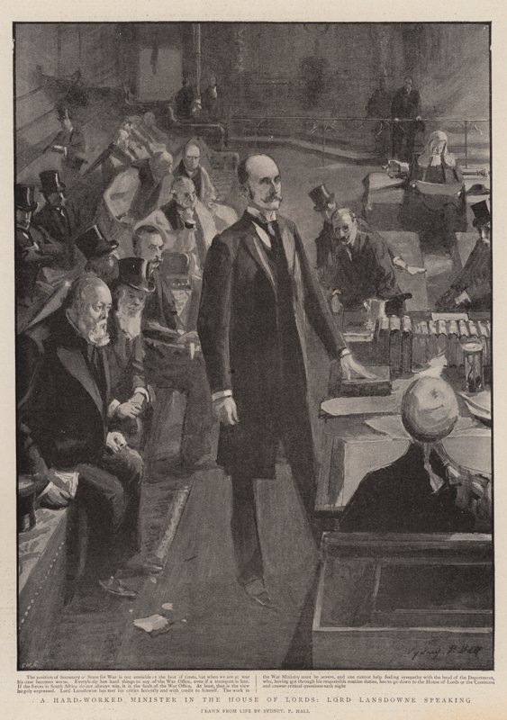Un ministre surmené à la Chambre des Lords, Lord Lansdowne parlant - Sydney Prior Hall