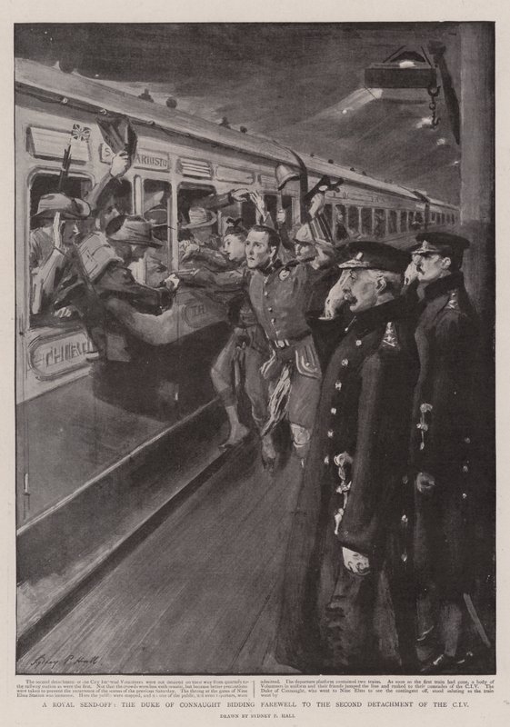 Un départ royal, le duc de Connaught faisant ses adieux au deuxième détachement du CIV - Sydney Prior Hall