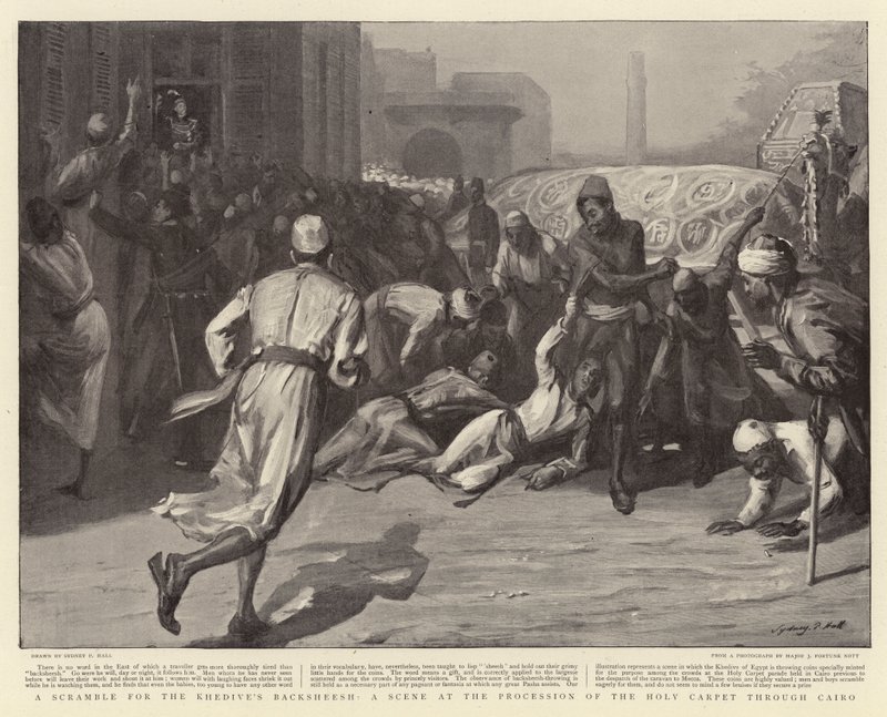 Une Bousculade pour le Baksheesh du Khédive, une scène à la Procession du Saint Tapis à travers Le Caire - Sydney Prior Hall