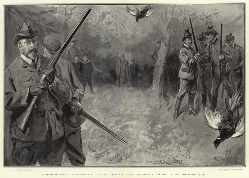 Une partie de chasse à Sandringham, le roi et ses invités, l