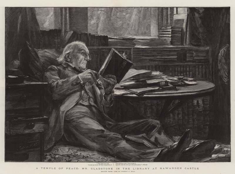 Un Temple de la Paix, M. Gladstone dans la Bibliothèque du Château de Hawarden - Sydney Prior Hall