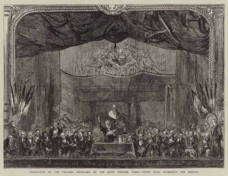 Célébration du Centenaire de Voltaire au Théâtre de la Gaîté, Paris, Victor Hugo s