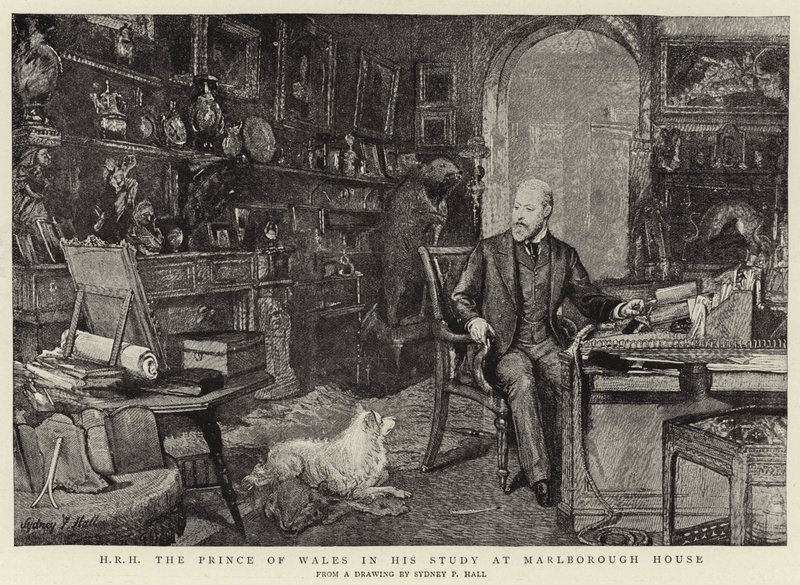 S.A.R. le Prince de Galles dans son bureau à Marlborough House - Sydney Prior Hall