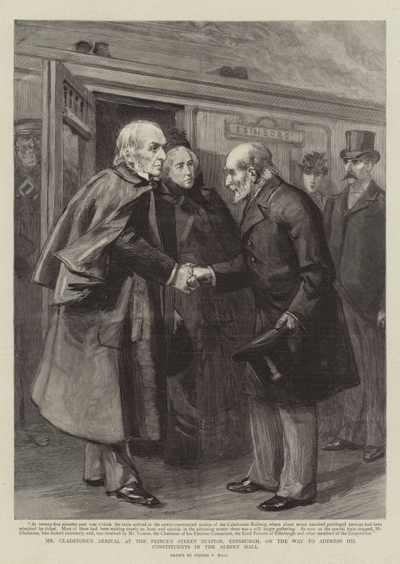 Arrivée de M. Gladstone à la gare de Prince