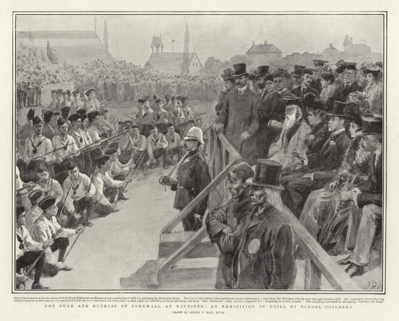 Le Duc et la Duchesse de Cornouailles à Winnipeg, une exposition de drill par des écoliers - Sydney Prior Hall