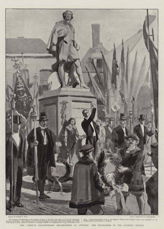Les célébrations du tricentenaire de Vandyck à Anvers, la décoration de la statue du maître - Sydney Prior Hall