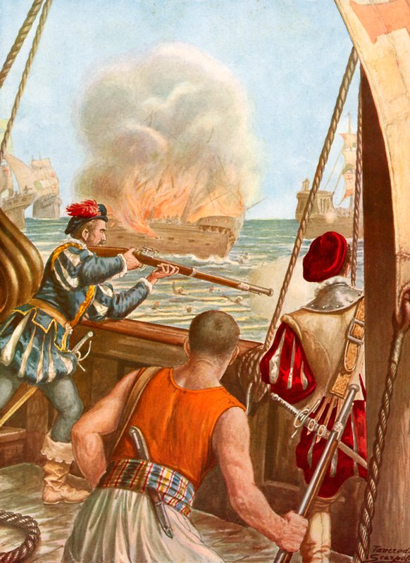 Navire arabe incendié par la flotte portugaise - Tancredi Scarpelli