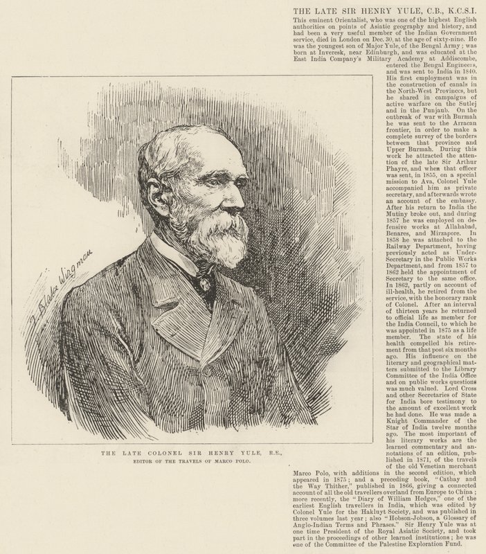Le défunt Colonel Sir Henry Yule, RE, éditeur des Voyages de Marco Polo - Theodore Blake Wirgman