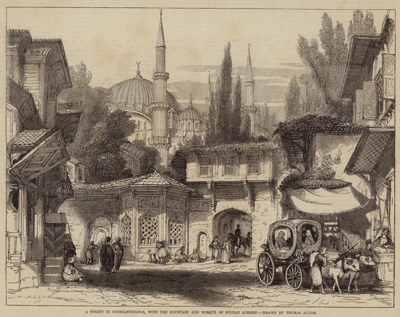 Une rue de Constantinople, avec la fontaine et la mosquée du sultan Achmet - Thomas Allom