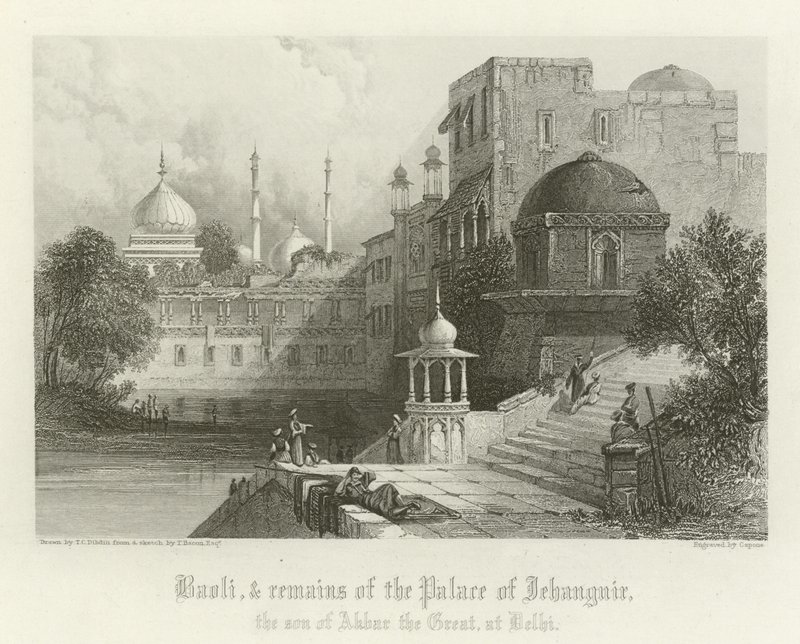 Baoli et vestiges du palais de Jahangir, Delhi, Inde - Thomas Colman Dibdin