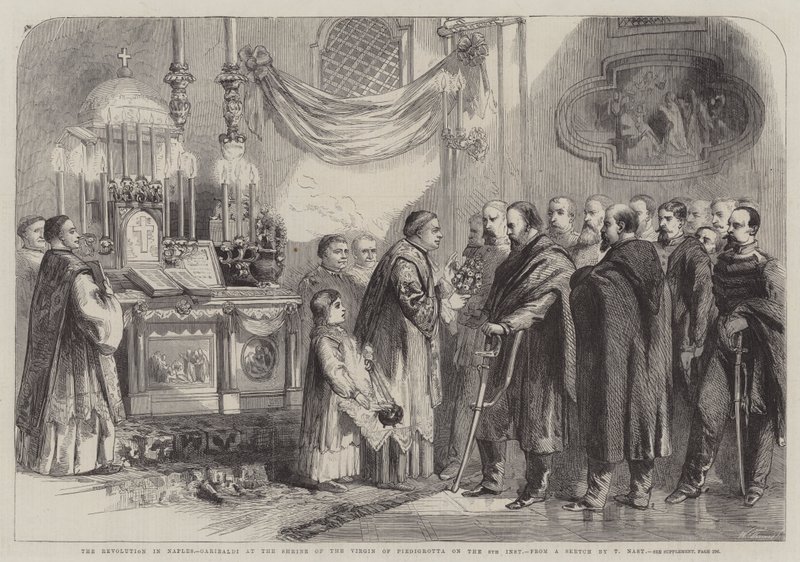 La Révolution à Naples, Garibaldi au sanctuaire de la Vierge de Piedigrotta le 8 du mois - Thomas Nast